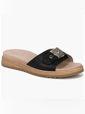 NWOT Dr. Scholl's Icon Now Black Slide Sandal with Wood-Tone Sole Size 11